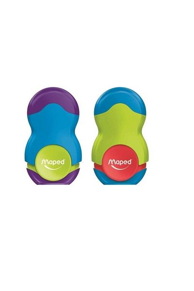 Maped Colorful Loopy Display Pencil Sharpener with Eraser -049121 2 Pieces