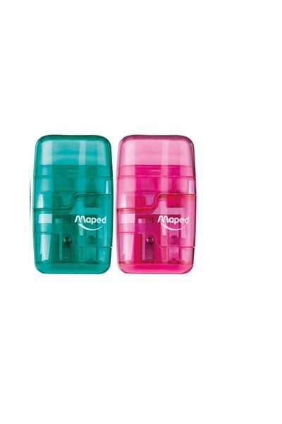 Maped Pencil Sharpener with Chamber and Eraser with Lid 2 in 1 2 Colors