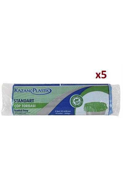 KAZANÇ Plastic Standard Battal Garbage Bag 65x80 200 Grm 32 Micron Blue 5 Rolls