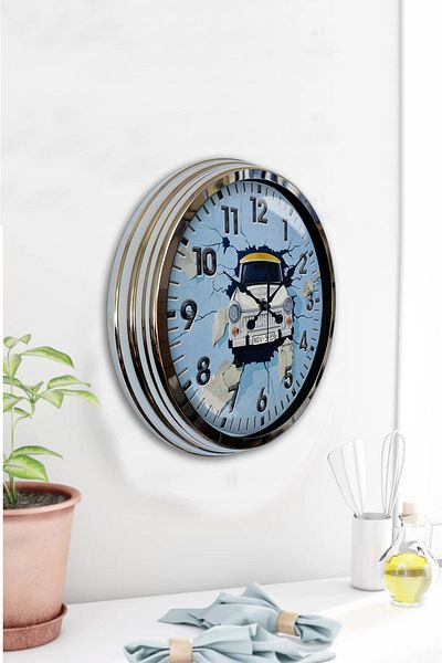 Kasva Concept Gift Decorative 40 cm Chrome Metal Flower Abbas Wall Clock