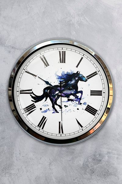 Kasva Concept Gift 40 cm Chrome Metal Horse Wall Clock
