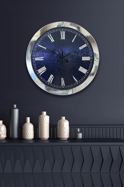 Kasva Concept Gift 36 Cm Chrome Metal New Blue Wall Clock