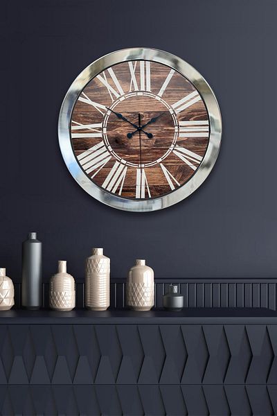 Kasva Concept 36 cm Chrome Metal Wood Look Wall Clock