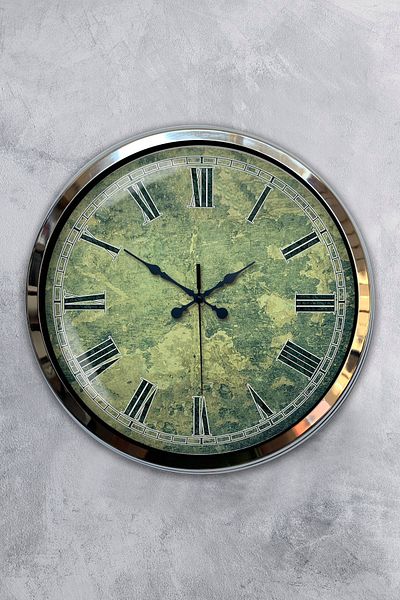 Kasva Concept 40 cm Chrome Metal Green Pattern Wall Clock Gift
