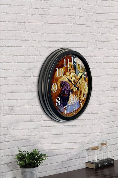 Kasva Concept Gift 40 cm Black Metal Dogs Wall Clock