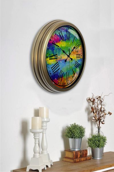 Kasva Concept Cadou 40 Cm Ceas de Perete Colorat Metal Vechi