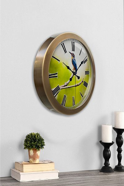 Kasva Concept Ceas de perete cu pasăre pe ramură de metal antic de 36 cm