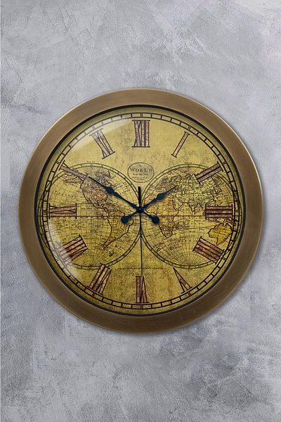 Kasva Concept Gift 36 cm Antique Metal Maps Wall Clock