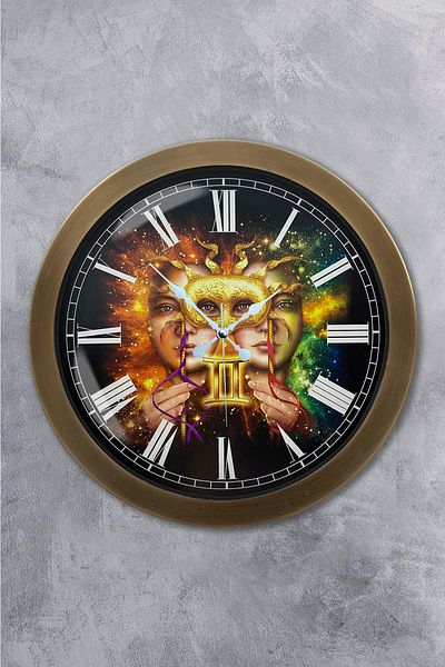 Kasva Concept Gift 36 cm Antique Metal Gemini Sign Wall Clock