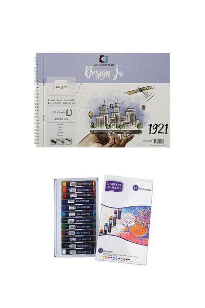 GLANCE Alex Schoeller Design Ja 180gr 25x35cm Notebook Derwent Academy Oil Pastel Paint 12 Colors