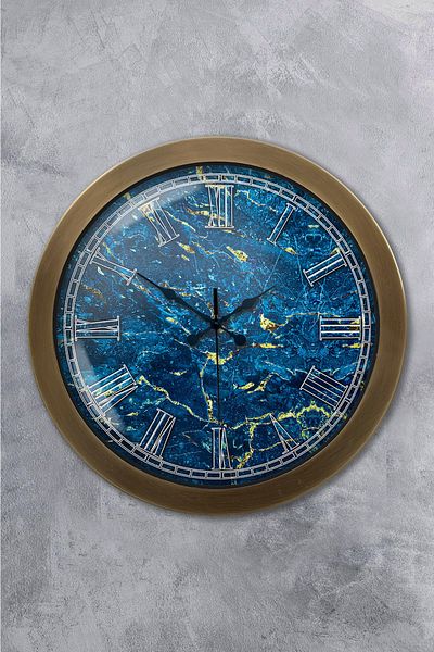 Kasva Concept Gift 36 cm Antique Metal Blue Marble Wall Clock