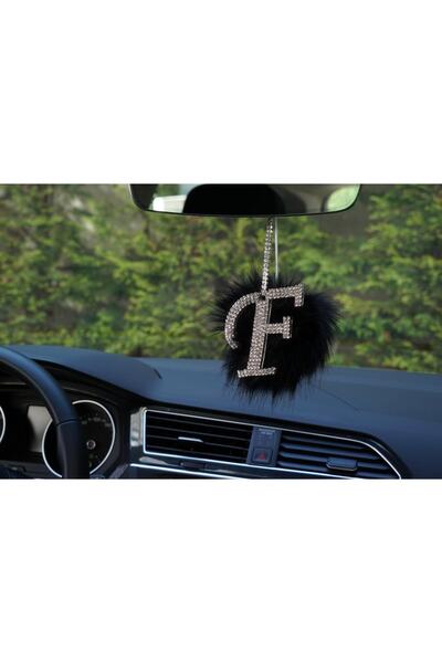 Arabasına Aşıklar Kulubü Black Silver Stoned Rearview Mirror Necklace - Lette...