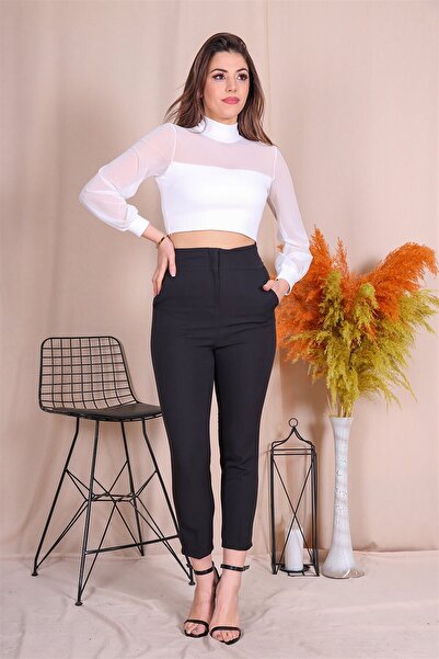 Neşeli Butik Pantaloni de damă cu talie super înaltă, cu detaliu, până la gle...