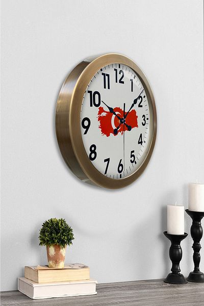 Kasva Concept Gift 36 cm Antique Metal Türkiye Map Wall Clock