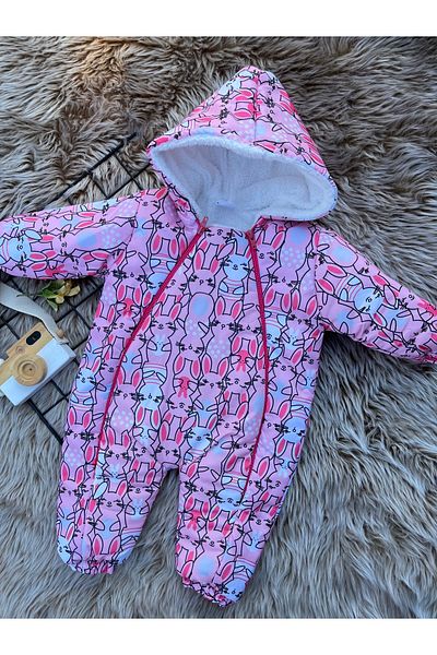 Minizade Rabbit Patterned Baby Girl Cosmonaut Jumpsuit