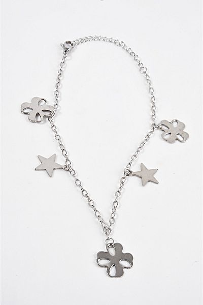 EUROMODA Steel Anklet Foot Accessory with Steel Star and Ribbon Figures