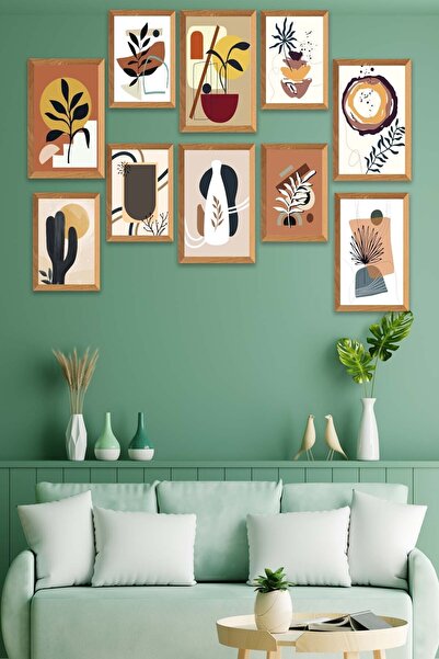 no77decor 10 Parça Sanatsal Bohem Tarzda (ahşap Çerçeve Görünümlü) Uv Baskı M...