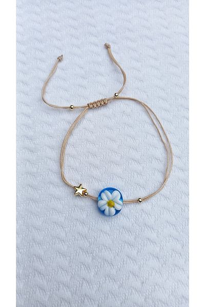 Atolye Ferda Handmade Glass Murano Anklet Bracelet with Flower Figures