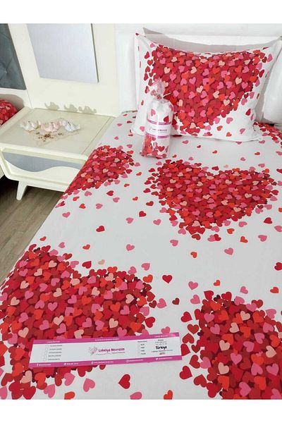Lobelya Nevresim طقم ملاءات مطاطية فردية - قلب أحمر