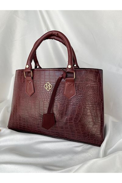 melecco Women's Crocodile Claret Red Briefcase School Business Bag Shoulder Bag Large Wide Daily Useful Bag Stylish Bag