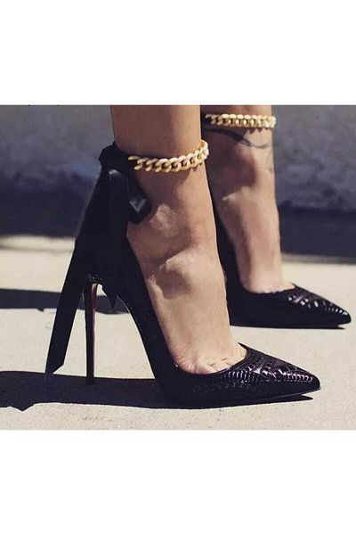 İPAR AKSESUAR Stylish Anklet - Gold Chain Black Ribbon