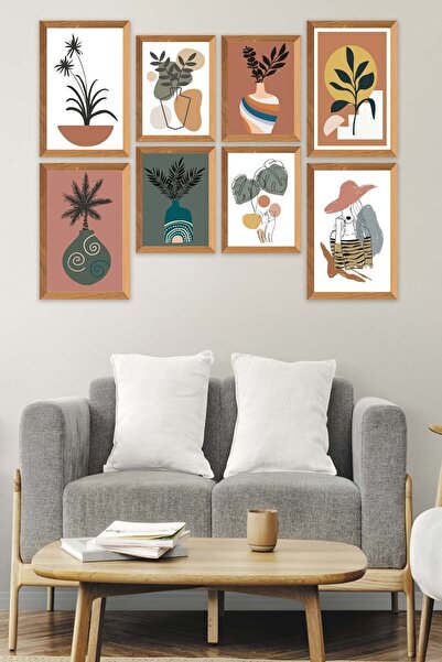 no77decor 8 Parça Modern Sanatsal Bohem Tarzda (ahşap Çerçeve Görünümlü) Uv B...