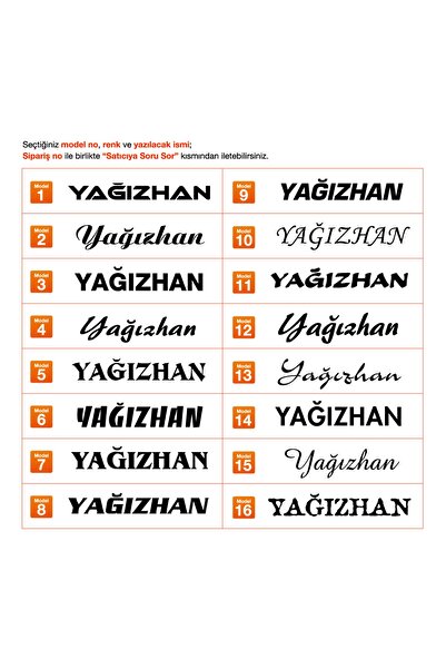 Vegatasarım Oto Araba Sticker Çıkartma - 2 Adet Isim Yazı - Siyah