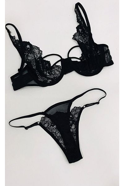 mendoza store Set de sutien cu detaliu din dantelă (CHILOȚI TANGA CU CAPSĂ AJUSTABLE S-M-L)