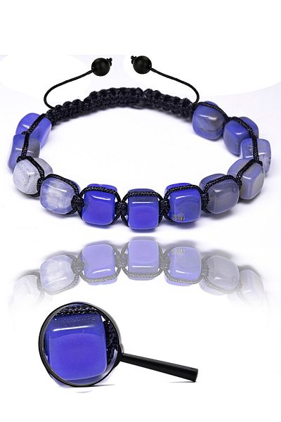 Tesbih Atölyesi Certified Cube Cut Spirit Blue Agate Stone Natural Stone Bracelet