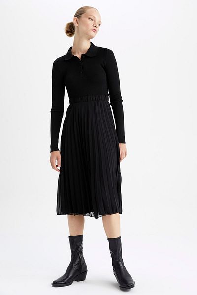DeFacto A-Line Flexible Waist Lined Chiffon Pleated Midi Skirt Z2076Az22Au