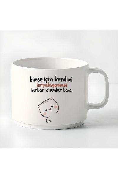GünayStore Double Turkish Coffee Cup & Espresso Mochi Cat Motto Cup Mug 180 ml