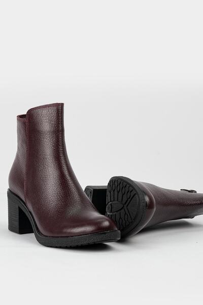 TUNAELLİ Kadın Bordo Hakiki Doğal Deri Bot & Bootie