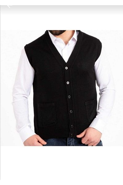 Nacar Men's Fine Wool Knit Black Knitwear Vest