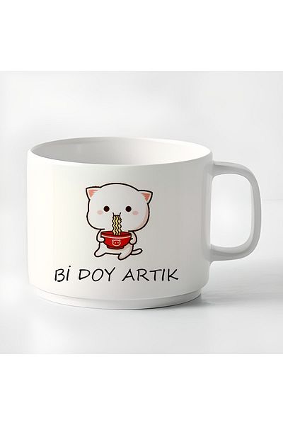 GünayStore Double Turkish Coffee Cup & Espresso Mochi Cat Bi Doy Now Motto Cup Mug 180 Ml