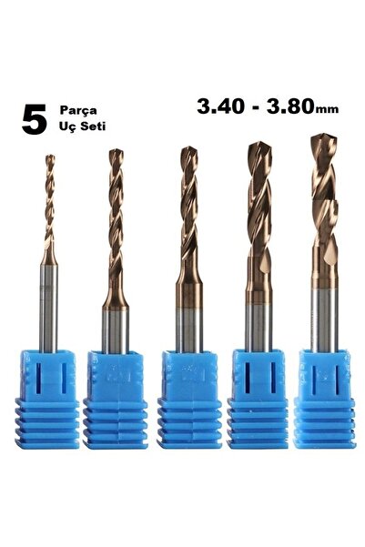 Depolife Kalıpçı Taşlama Delme Cnc Router Karbür Uç Seti 3.40mm - 3.80mm Çap Carbide Matkap Ucu 5 Parça Set