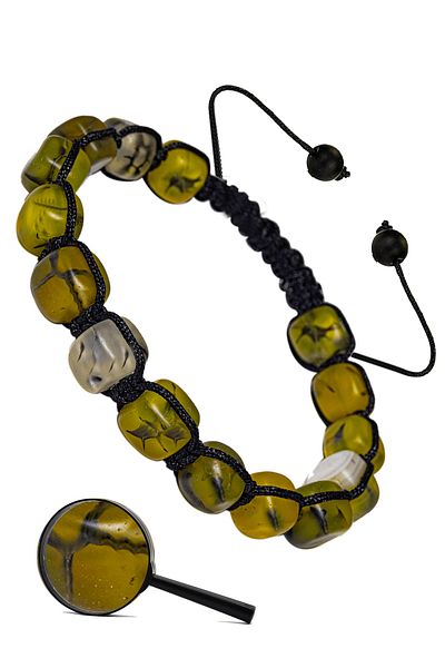 Tesbih Atölyesi Certified Macrame Veined Green Agate Stone Natural Stone Bracelet