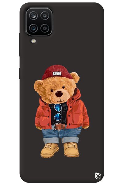 WANNA PROTECT Samsung M12 Black Premium Velvet Teddy Bear Patterned Silicone ...