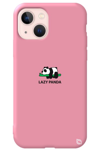 WANNA PROTECT iPhone 14 Pink Premium Velvet Panda Patterned Silicone Phone Case