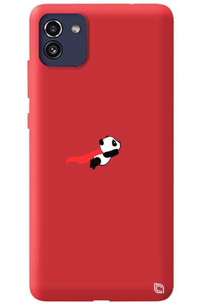 WANNA PROTECT Samsung A03 Red Premium Velvet Inside Flying Panda Patterned Si...