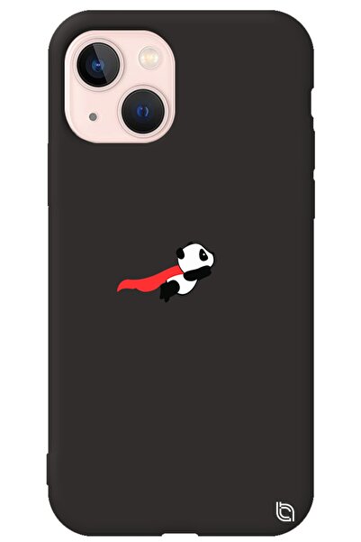 WANNA PROTECT Iphone 14 Siyah Premium Içi Kadife Uçan Panda Desenli Silikon T...