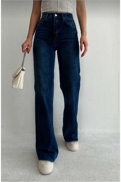 Livik Camelia Femei Ikon Blue Lycra Pantaloni largi cu talie super inalta de jeans. (super Înalt.) Wide Leg.virtute