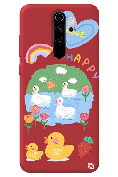 WANNA PROTECT Xiaomi Redmi Note 8 Pro Red Premium Velvet Inside Happy Duck Pa...