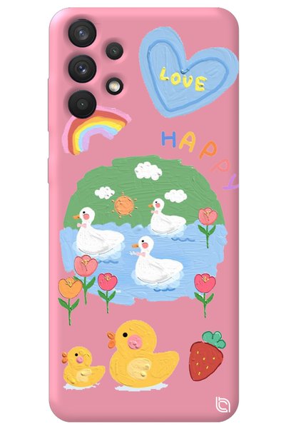 WANNA PROTECT Samsung A13 4g Pink Premium Velvet Inside Happy Duck Patterned ...