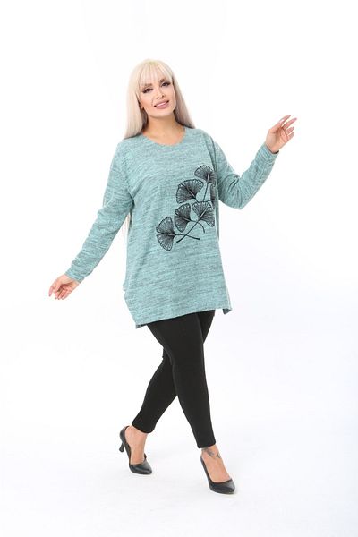 tıgersıze Large Size Women's Soft Flocked Printed Sweater