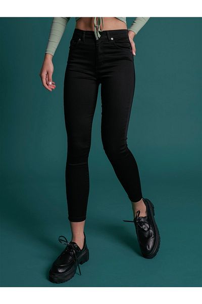 citycenterfashion Women's Black High Waist Five Pocket Gabardine Trousers Cty-abr-6024