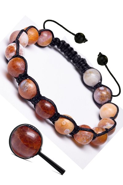 Tesbih Atölyesi Red White Natural Stone - Agate Bracelet (Brazil) Certified
