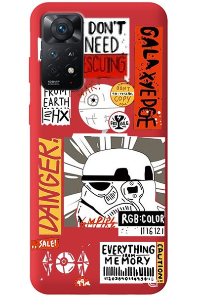 WANNA PROTECT Xiaomi Redmi Note 11 Pro Red Premium Velvet Danger Patterned Si...