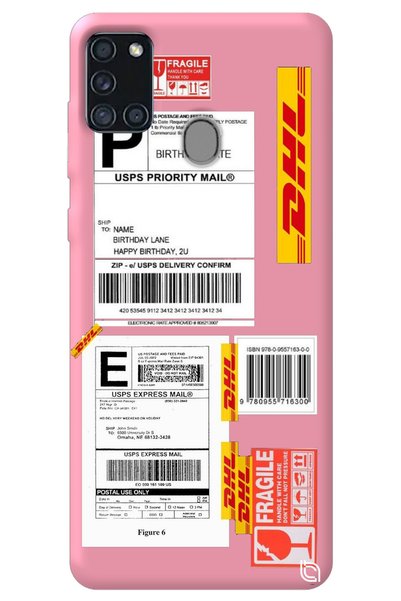 WANNA PROTECT Samsung A21S Pink Premium Velvet Inside Express Patterned Silic...