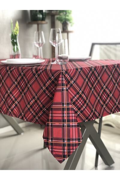 desen izmir Özel Dikişli ,Ekose Masa Örtüsü 130x170 Cm 4-6 Kişilik,Yılbaşı Ma...