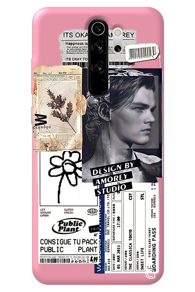 WANNA PROTECT Xiaomi Redmi Note 8 Pro Pink Premium Velvet Inside Collage Patt...